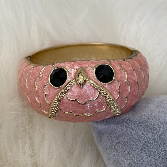 Chunky Enamel Owl Bracelet - Light Pink on Gold with Hinge #531 - Picture 1 of 5